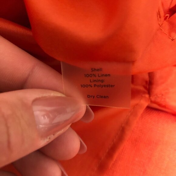 Talbots Women's Size 8 Dress Pure Irish Linen Orange Coral Pleated High Collared - Picture 8 of 8